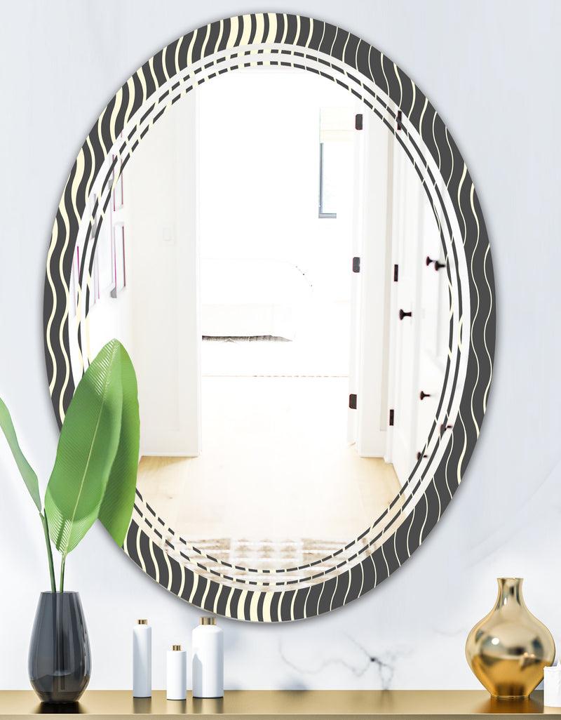 DesignQ Retro Geometrical Abstract Minimal Pattern V - Modern Round Or Oval Wall Mirror - Triple C