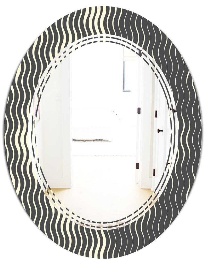 DesignQ Retro Geometrical Abstract Minimal Pattern V - Modern Round Or Oval Wall Mirror - Triple C