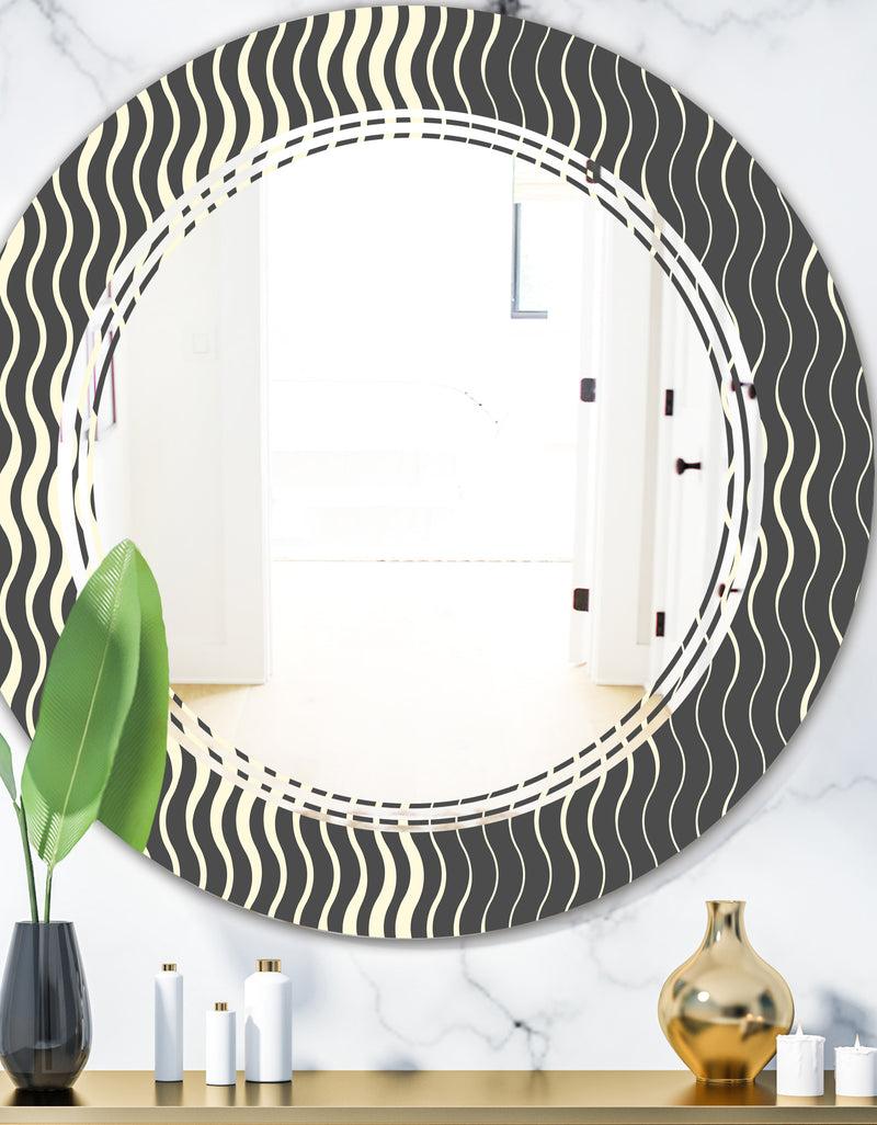 DesignQ Retro Geometrical Abstract Minimal Pattern V - Modern Round or Oval Wall Mirror - Triple C
