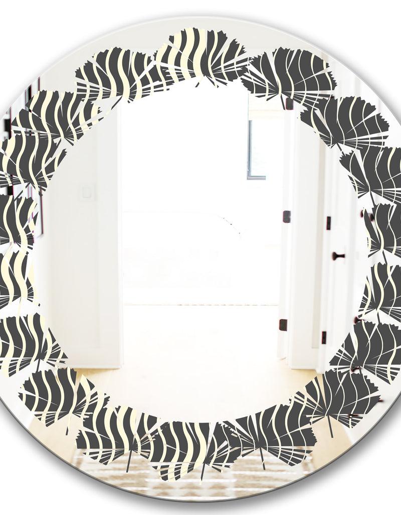 DesignQ Retro Geometrical Abstract Minimal Pattern V - Modern Round Or Oval Wall Mirror - Leaves