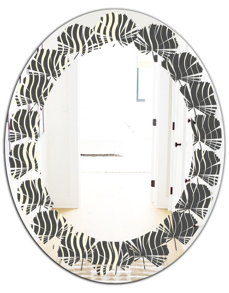 DesignQ Retro Geometrical Abstract Minimal Pattern V - Modern Round Or Oval Wall Mirror - Leaves