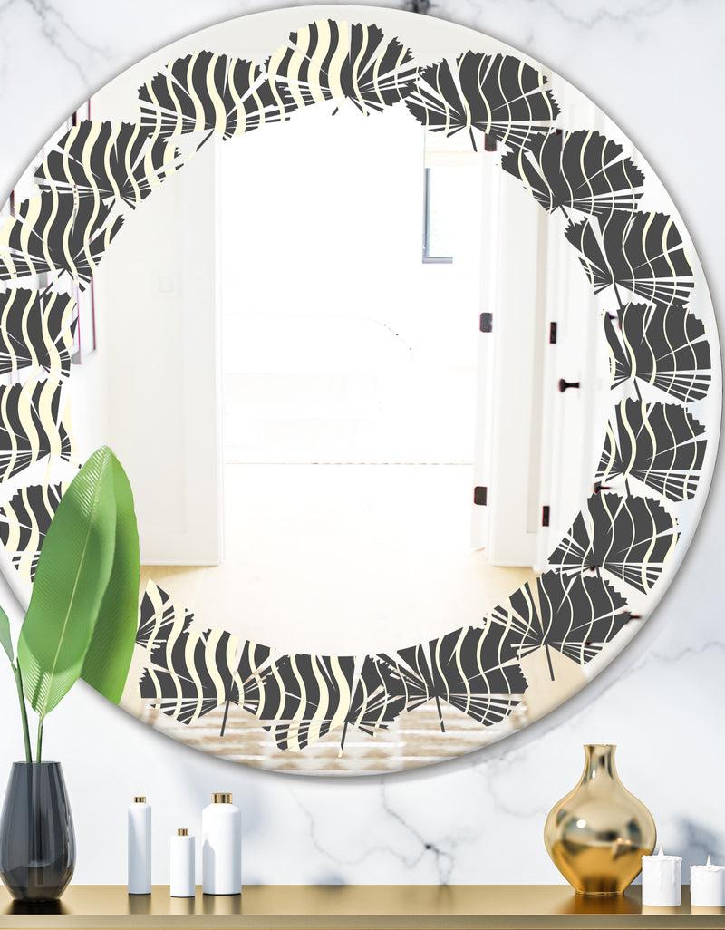 DesignQ Retro Geometrical Abstract Minimal Pattern V - Modern Round or Oval Wall Mirror - Leaves