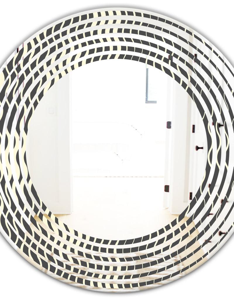 DesignQ Retro Geometrical Abstract Minimal Pattern V - Modern Round Or Oval Wall Mirror - Wave