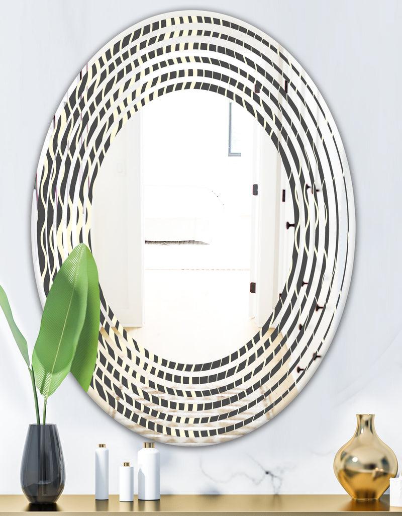 DesignQ Retro Geometrical Abstract Minimal Pattern V - Modern Round Or Oval Wall Mirror - Wave