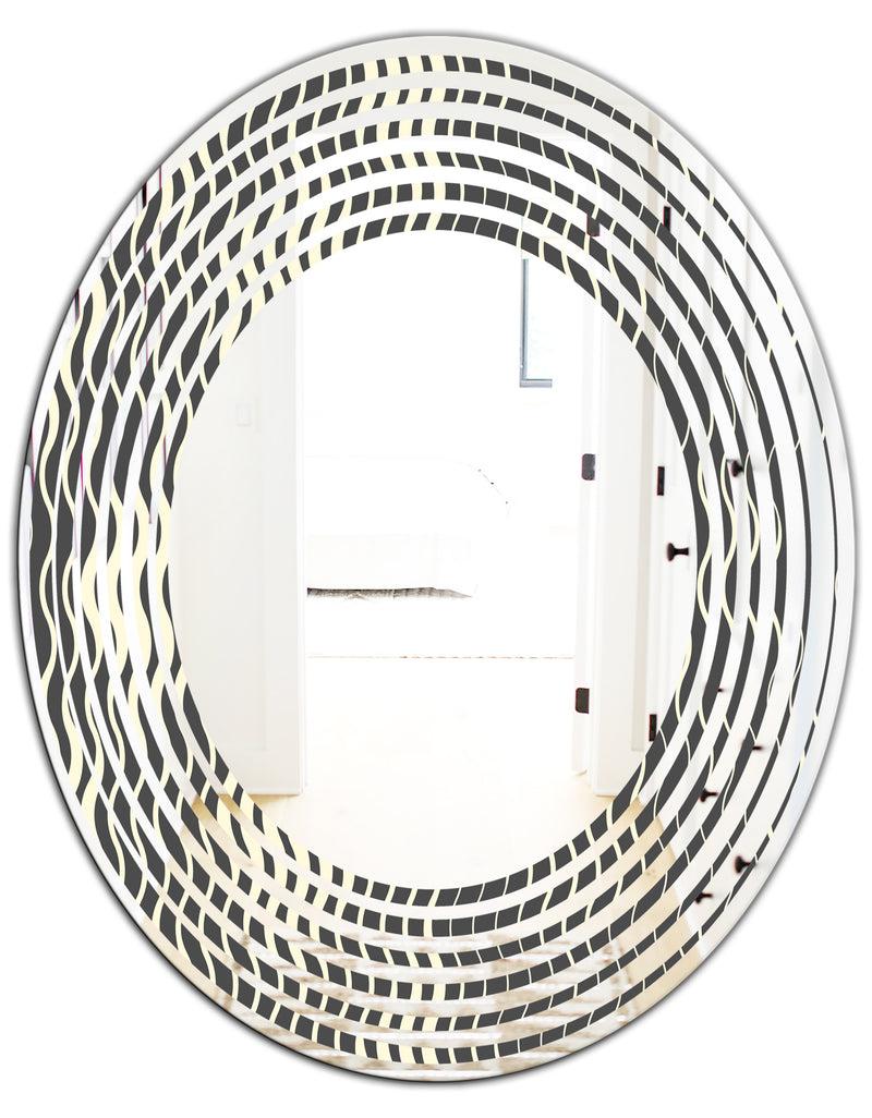 DesignQ Retro Geometrical Abstract Minimal Pattern V - Modern Round Or Oval Wall Mirror - Wave