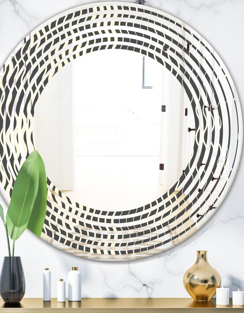 DesignQ Retro Geometrical Abstract Minimal Pattern V - Modern Round or Oval Wall Mirror - Wave