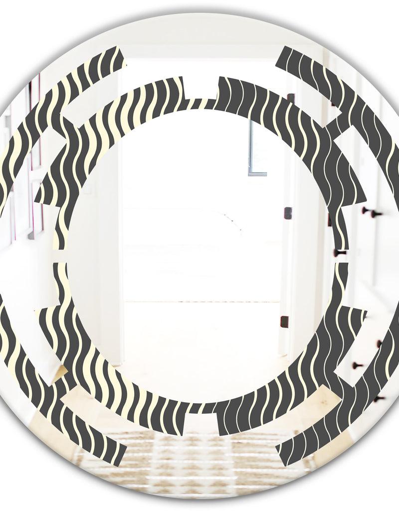 DesignQ Retro Geometrical Abstract Minimal Pattern V - Modern Round Or Oval Wall Mirror - Space