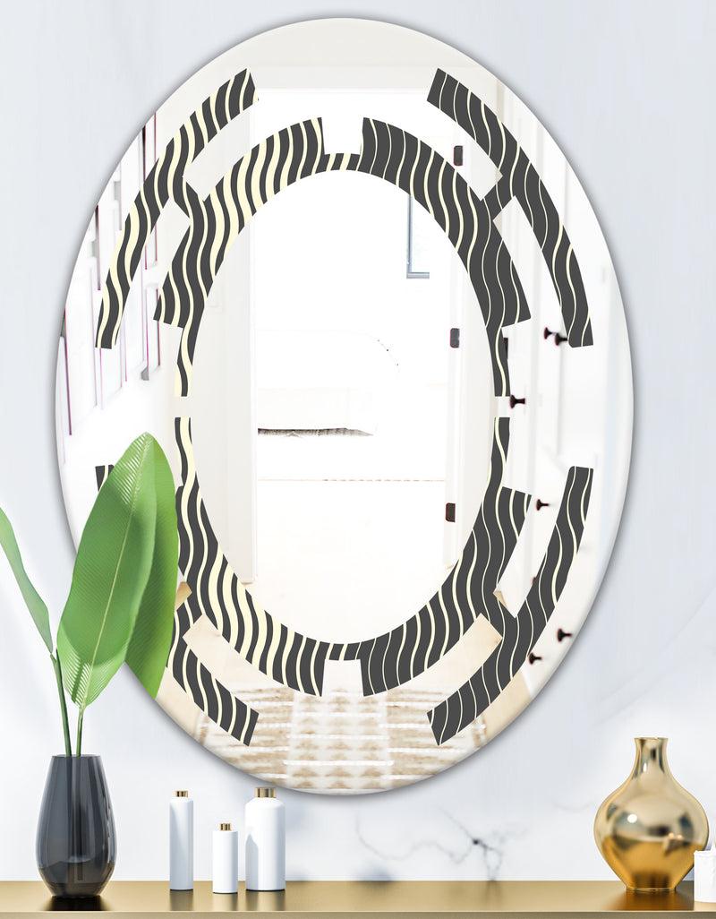 DesignQ Retro Geometrical Abstract Minimal Pattern V - Modern Round Or Oval Wall Mirror - Space