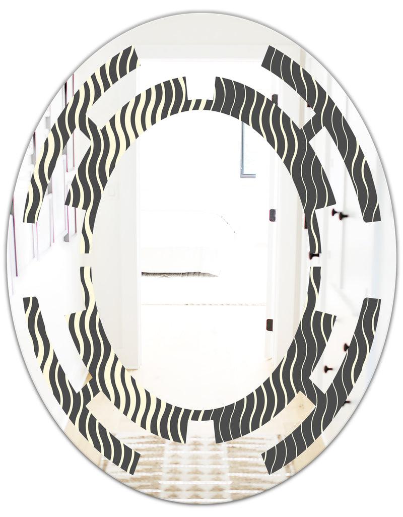 DesignQ Retro Geometrical Abstract Minimal Pattern V - Modern Round Or Oval Wall Mirror - Space