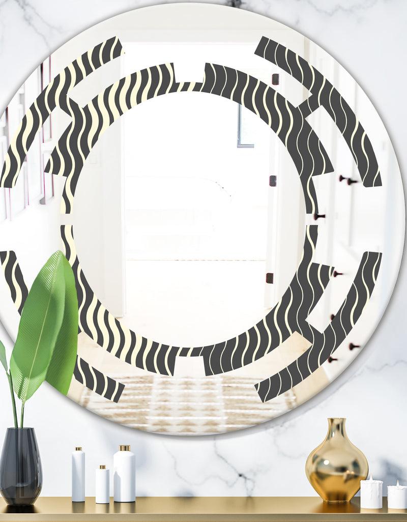 DesignQ Retro Geometrical Abstract Minimal Pattern V - Modern Round or Oval Wall Mirror - Space