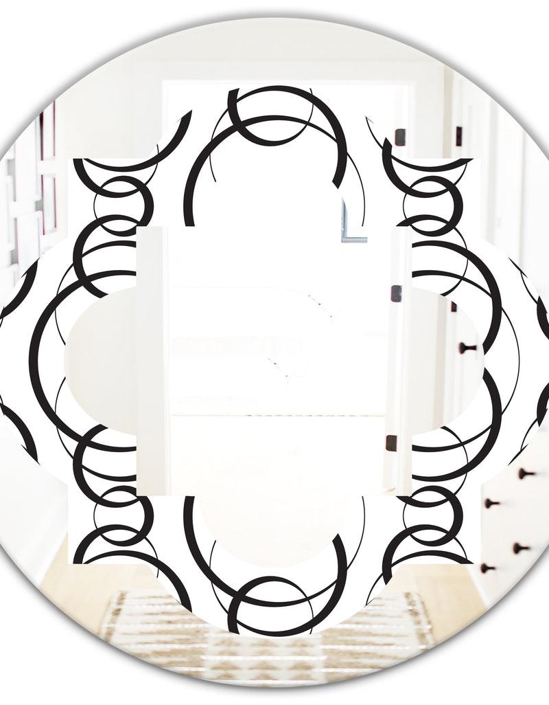 DesignQ Retro Geometrical Abstract Minimal Pattern VI - Modern Round Or Oval Wall Mirror - Quatrefoil