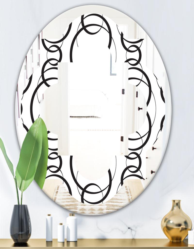 DesignQ Retro Geometrical Abstract Minimal Pattern VI - Modern Round Or Oval Wall Mirror - Quatrefoil