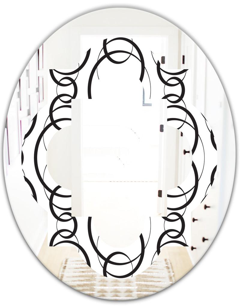 DesignQ Retro Geometrical Abstract Minimal Pattern VI - Modern Round Or Oval Wall Mirror - Quatrefoil