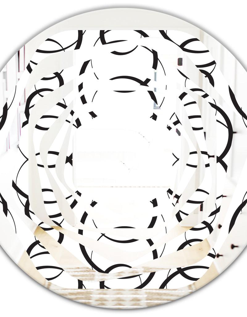 DesignQ Retro Geometrical Abstract Minimal Pattern VI - Modern Round Or Oval Wall Mirror - Whirl