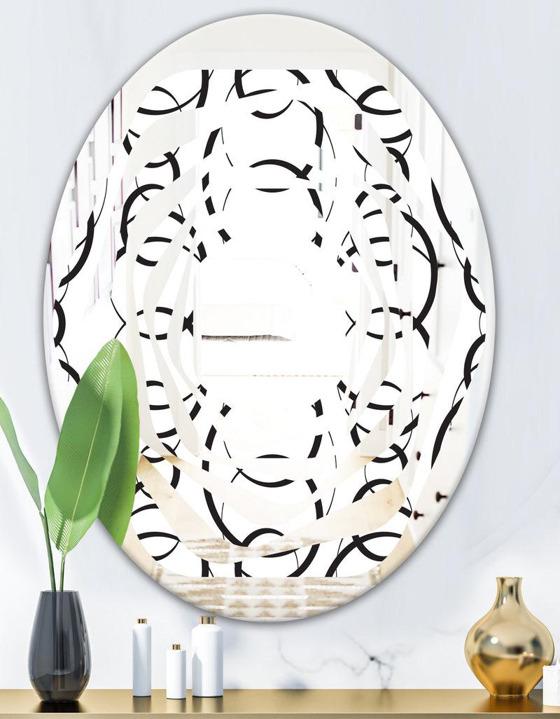 DesignQ Retro Geometrical Abstract Minimal Pattern VI - Modern Round Or Oval Wall Mirror - Whirl
