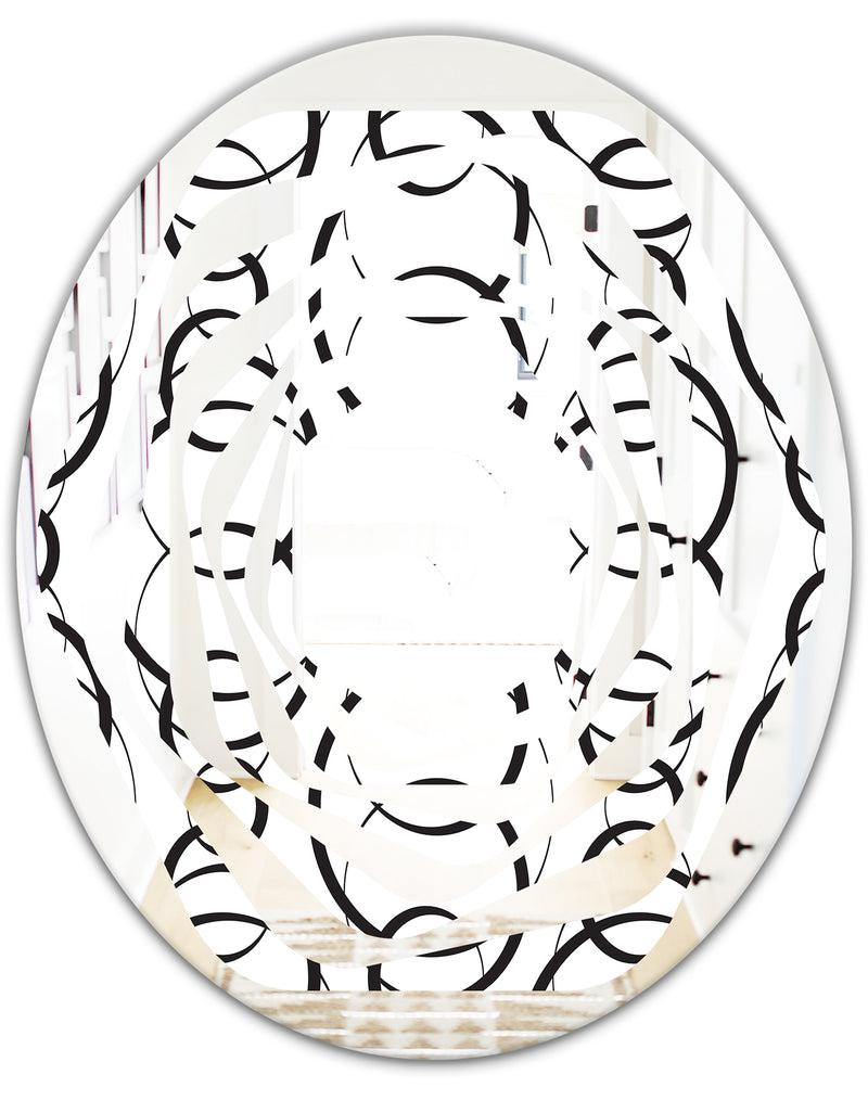 DesignQ Retro Geometrical Abstract Minimal Pattern VI - Modern Round Or Oval Wall Mirror - Whirl