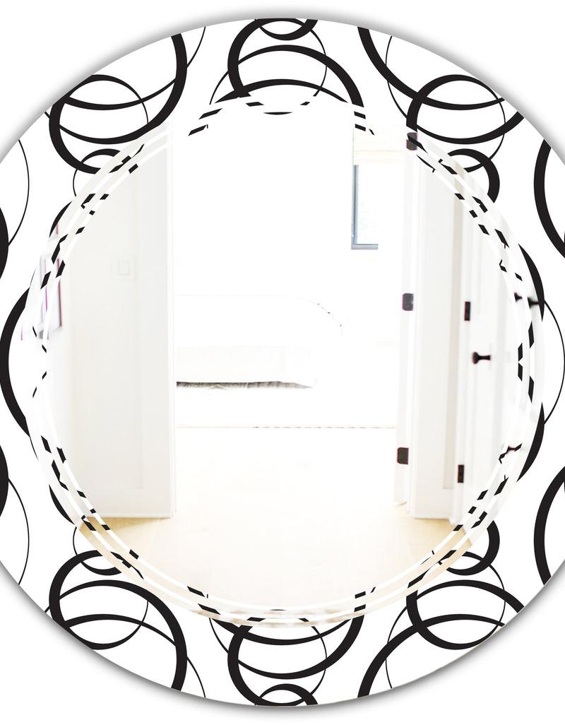 DesignQ Retro Geometrical Abstract Minimal Pattern VI - Modern Round Or Oval Wall Mirror - Triple C