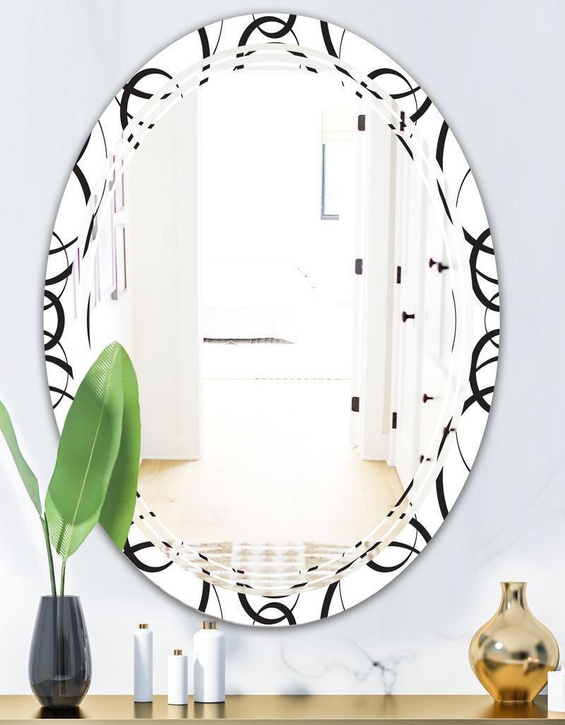 DesignQ Retro Geometrical Abstract Minimal Pattern VI - Modern Round Or Oval Wall Mirror - Triple C
