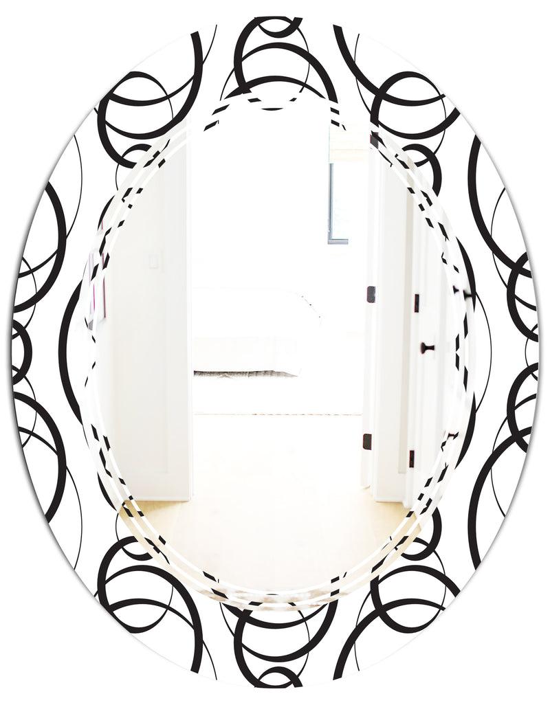 DesignQ Retro Geometrical Abstract Minimal Pattern VI - Modern Round Or Oval Wall Mirror - Triple C