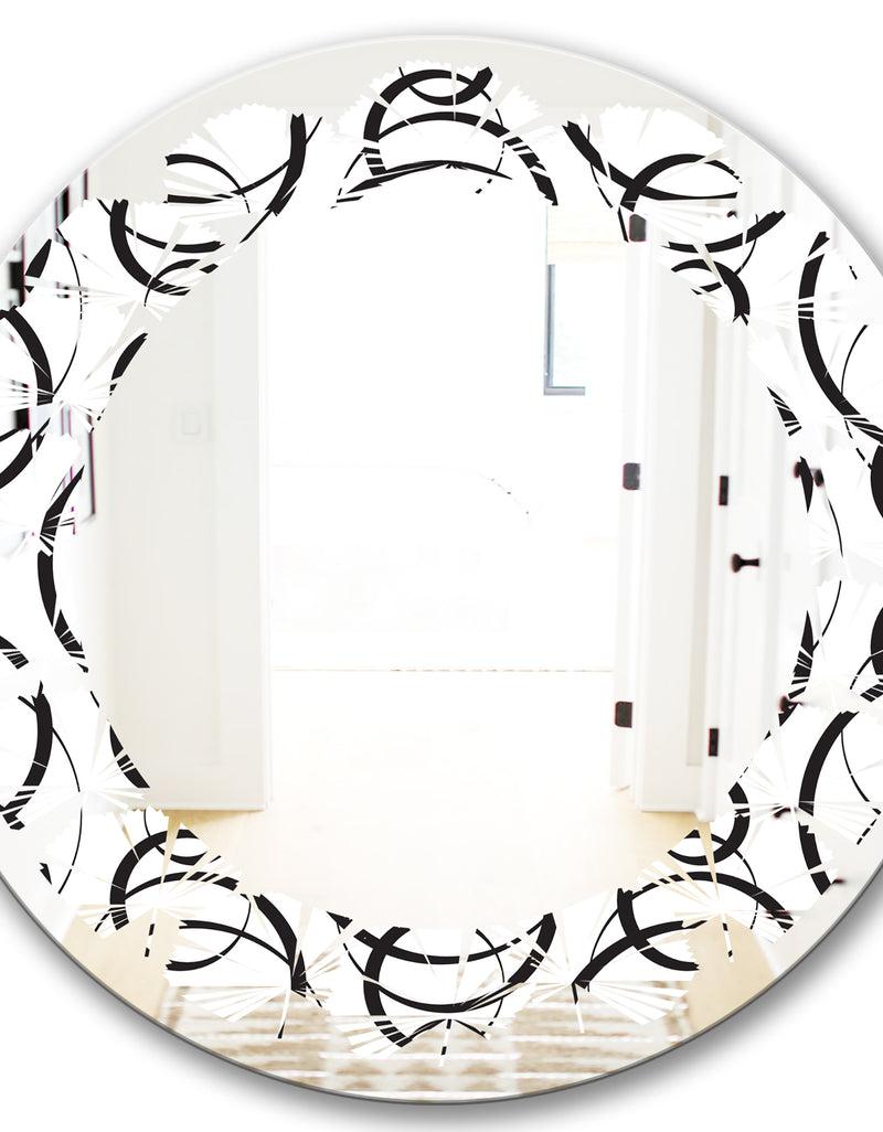 DesignQ Retro Geometrical Abstract Minimal Pattern VI - Modern Round Or Oval Wall Mirror - Leaves