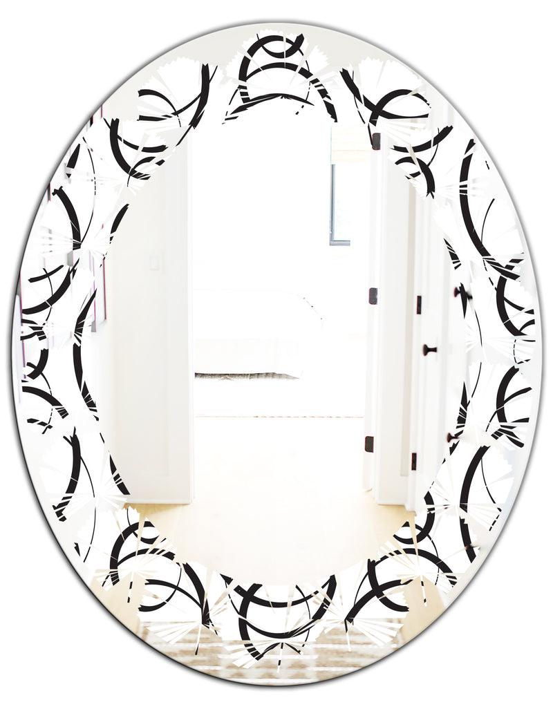 DesignQ Retro Geometrical Abstract Minimal Pattern VI - Modern Round Or Oval Wall Mirror - Leaves