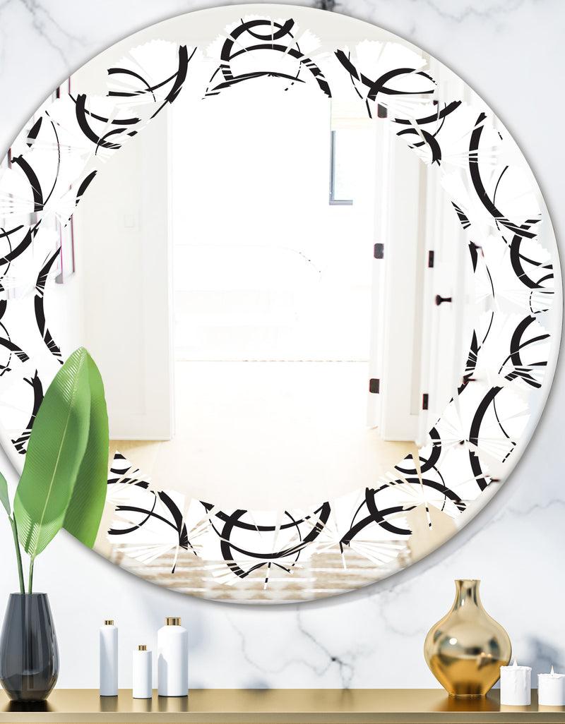 DesignQ Retro Geometrical Abstract Minimal Pattern VI - Modern Round or Oval Wall Mirror - Leaves