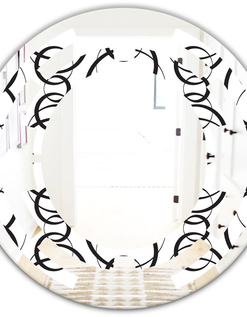 DesignQ Retro Geometrical Abstract Minimal Pattern VI - Modern Round Or Oval Wall Mirror - Space