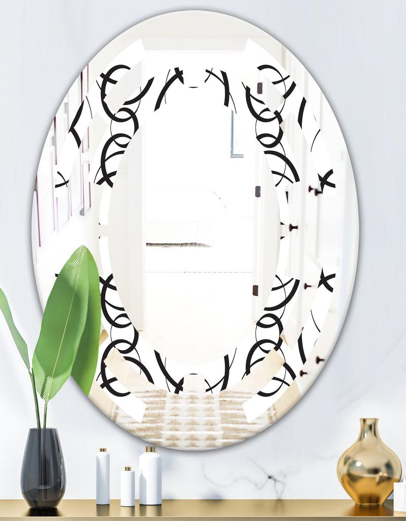 DesignQ Retro Geometrical Abstract Minimal Pattern VI - Modern Round Or Oval Wall Mirror - Space