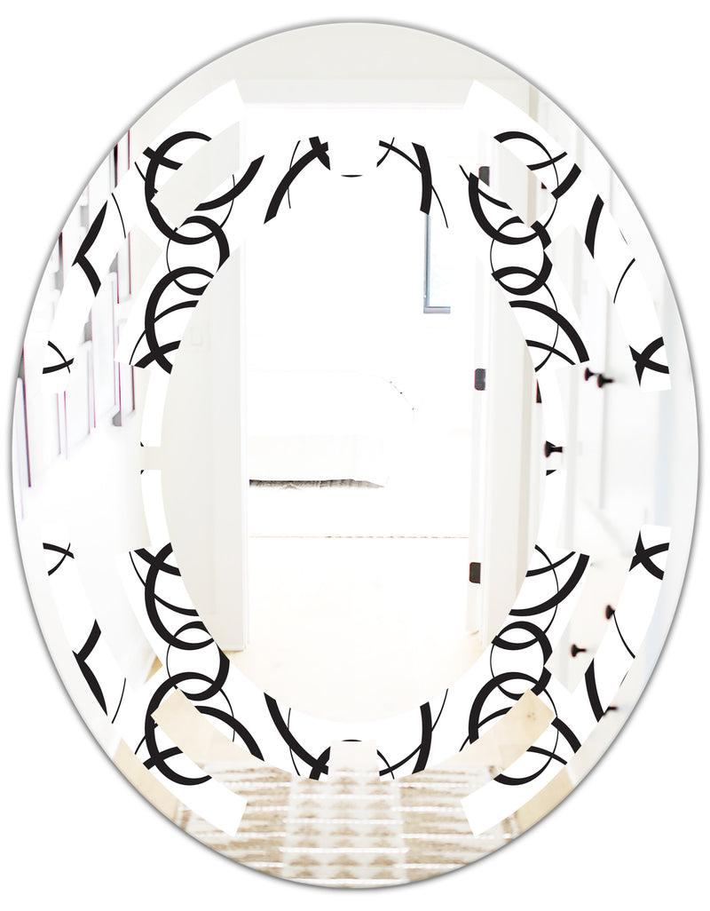 DesignQ Retro Geometrical Abstract Minimal Pattern VI - Modern Round Or Oval Wall Mirror - Space
