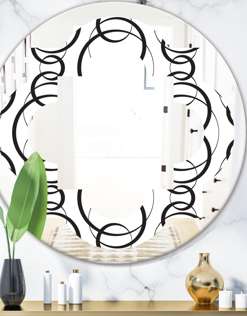 DesignQ Retro Geometrical Abstract Minimal Pattern VI - Modern Round or Oval Wall Mirror - Quatrefoil