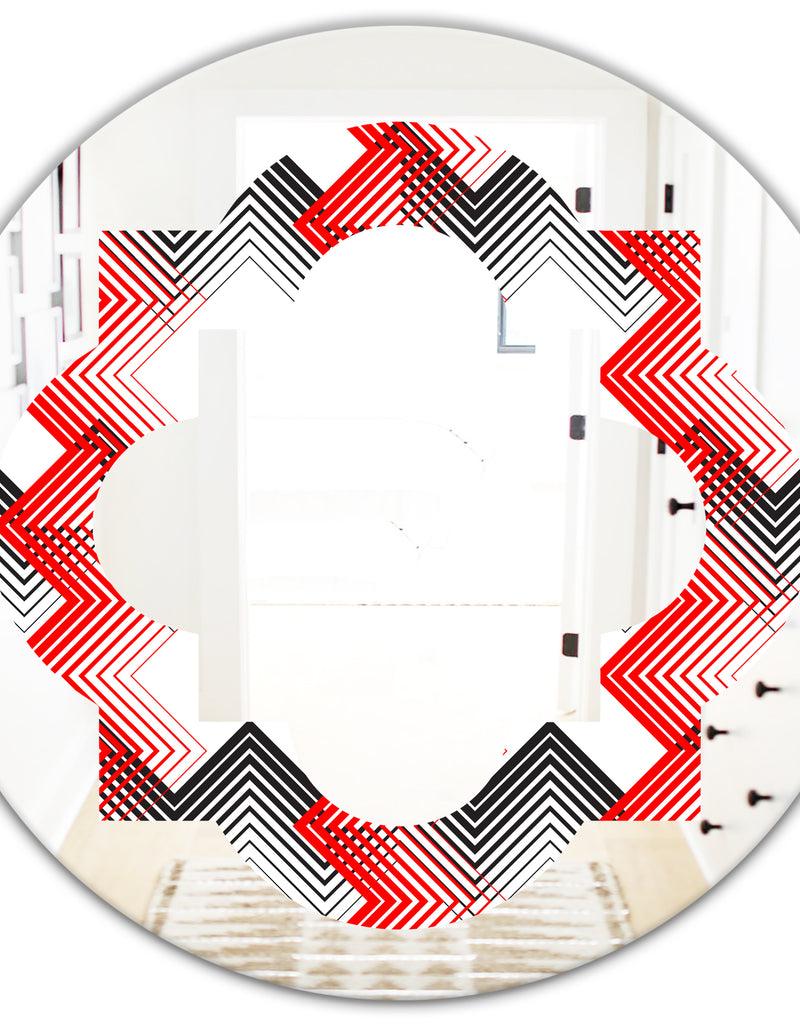 DesignQ Retro Geometrical Abstract Minimal Pattern VIII - Modern Round Or Oval Wall Mirror - Quatrefoil