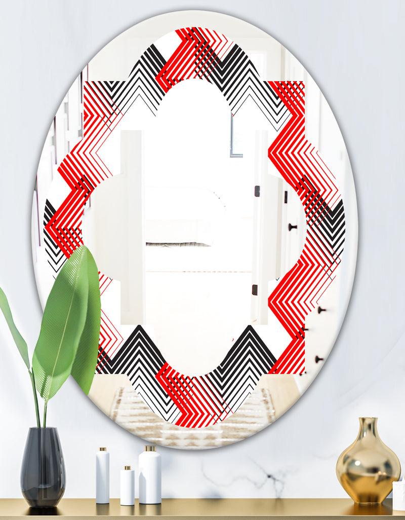 DesignQ Retro Geometrical Abstract Minimal Pattern VIII - Modern Round Or Oval Wall Mirror - Quatrefoil