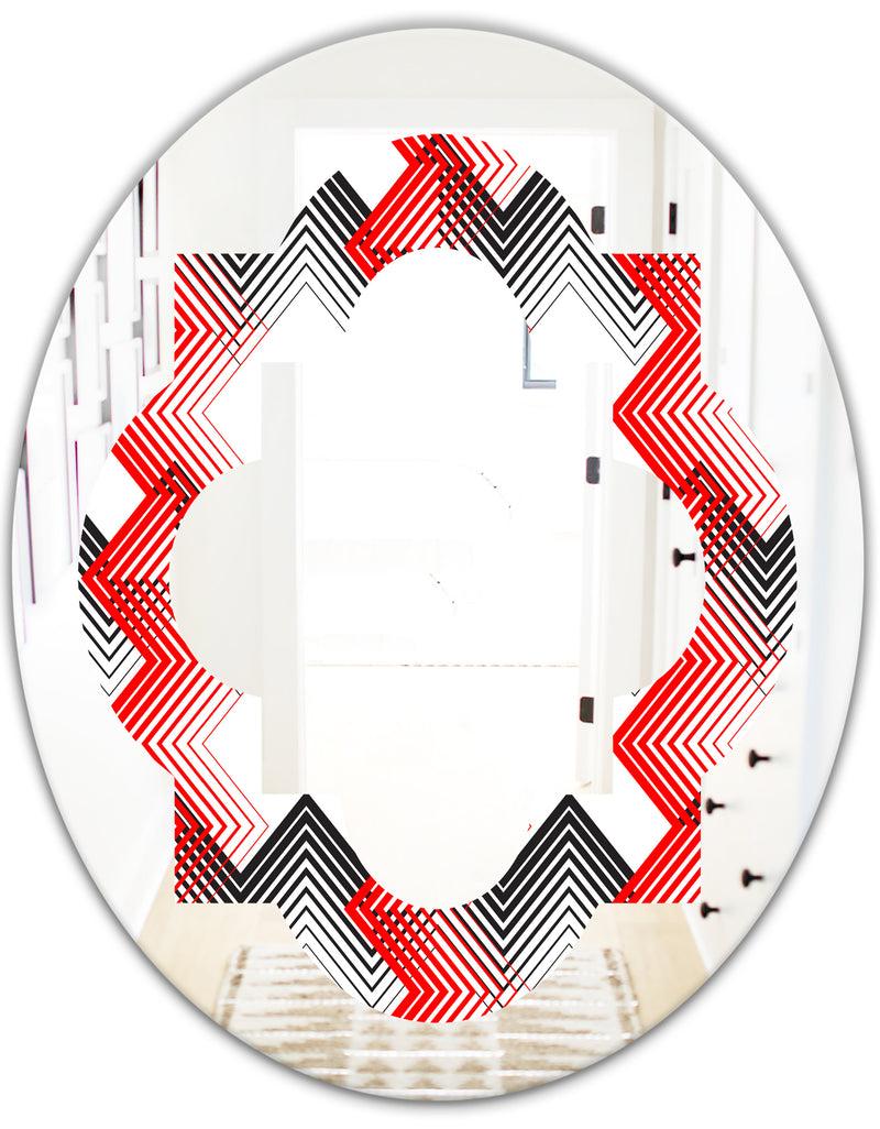 DesignQ Retro Geometrical Abstract Minimal Pattern VIII - Modern Round Or Oval Wall Mirror - Quatrefoil