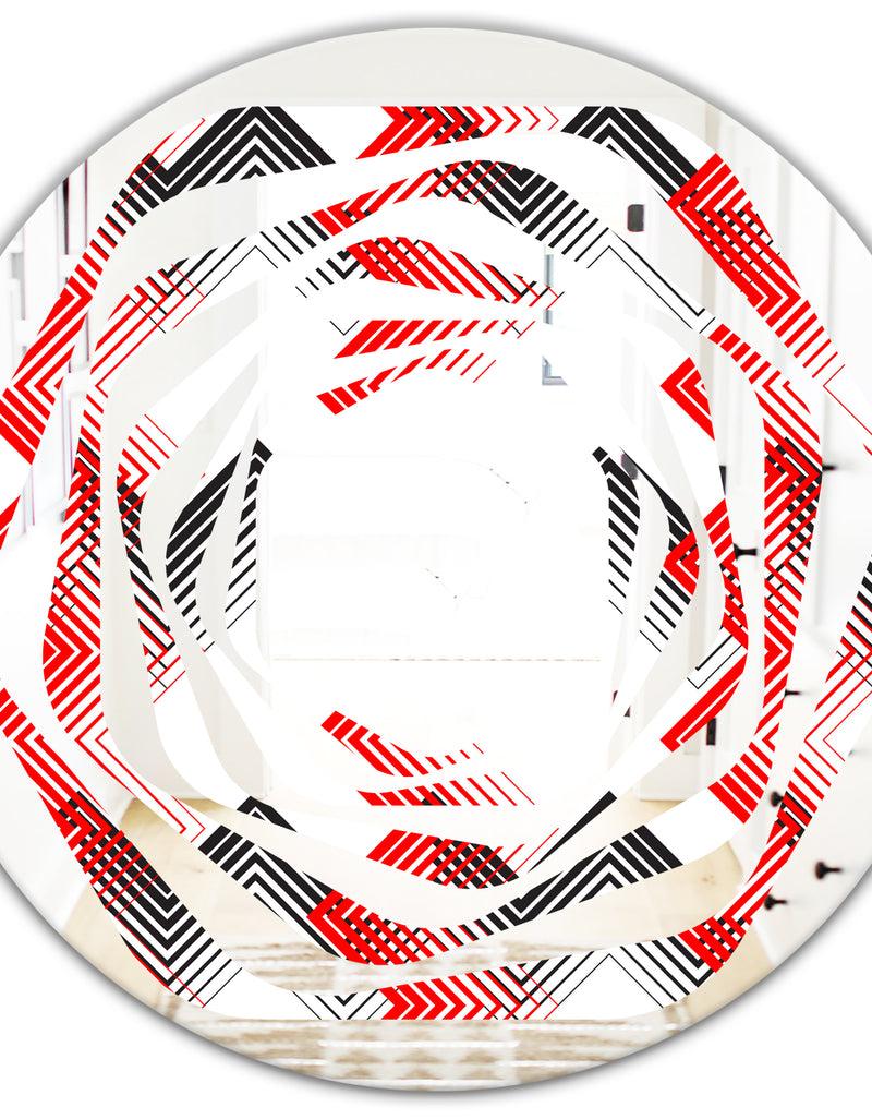 DesignQ Retro Geometrical Abstract Minimal Pattern VIII - Modern Round Or Oval Wall Mirror - Whirl