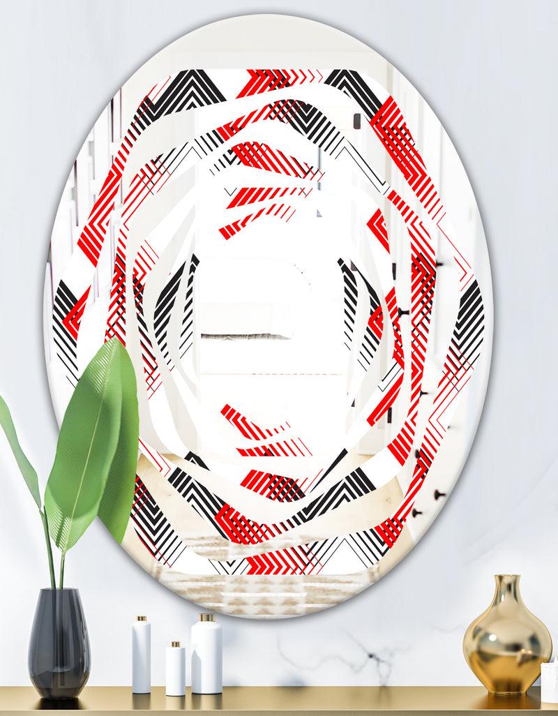 DesignQ Retro Geometrical Abstract Minimal Pattern VIII - Modern Round Or Oval Wall Mirror - Whirl