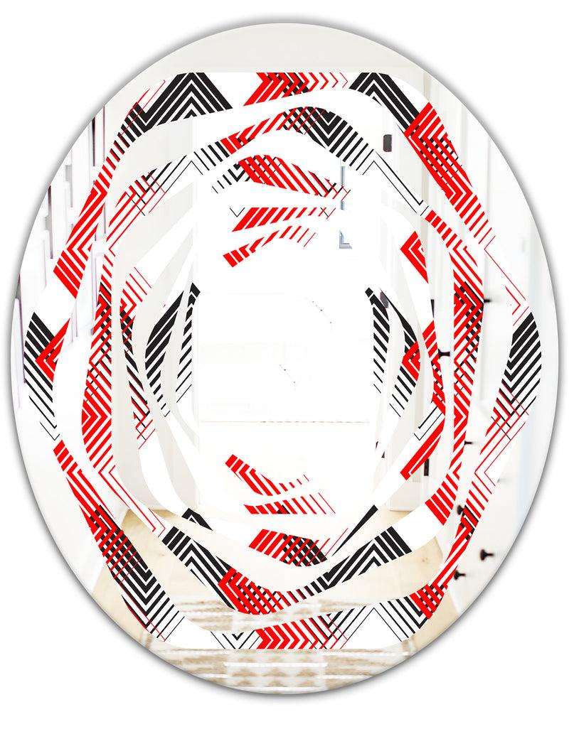 DesignQ Retro Geometrical Abstract Minimal Pattern VIII - Modern Round Or Oval Wall Mirror - Whirl