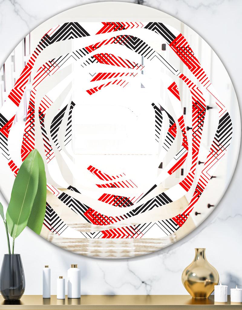 DesignQ Retro Geometrical Abstract Minimal Pattern VIII - Modern Round or Oval Wall Mirror - Whirl