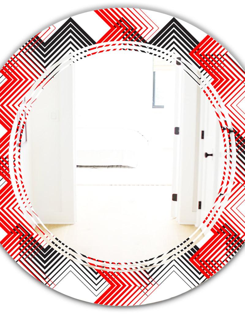 DesignQ Retro Geometrical Abstract Minimal Pattern VIII - Modern Round Or Oval Wall Mirror - Triple C