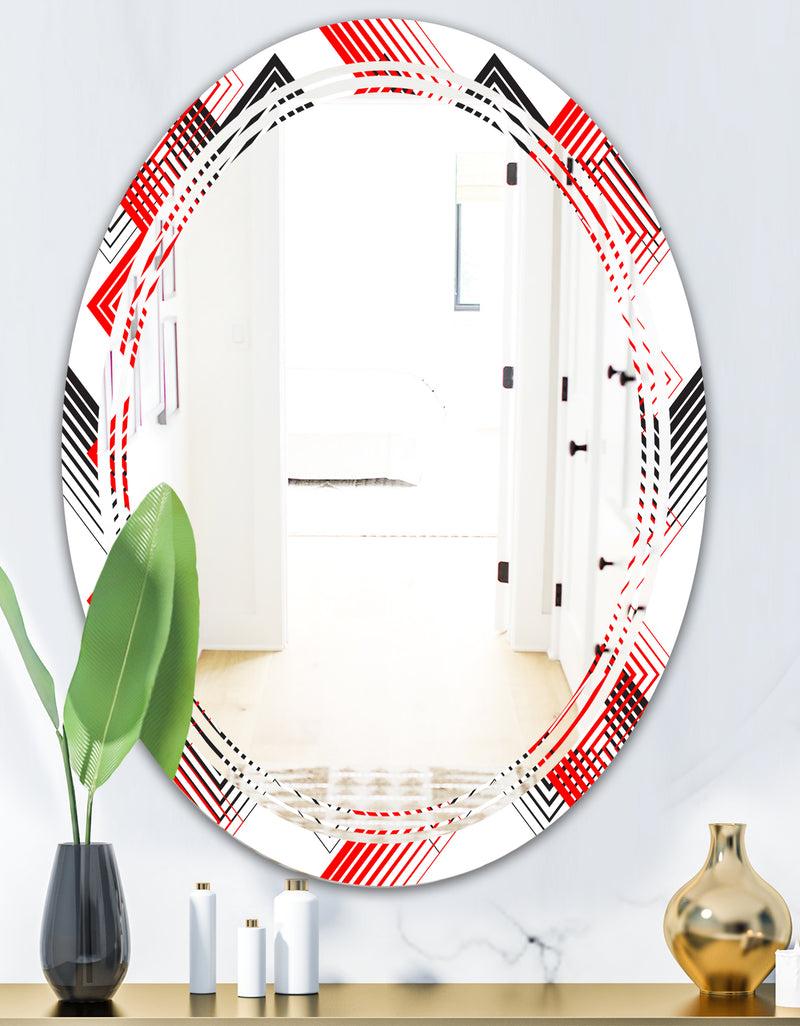 DesignQ Retro Geometrical Abstract Minimal Pattern VIII - Modern Round Or Oval Wall Mirror - Triple C
