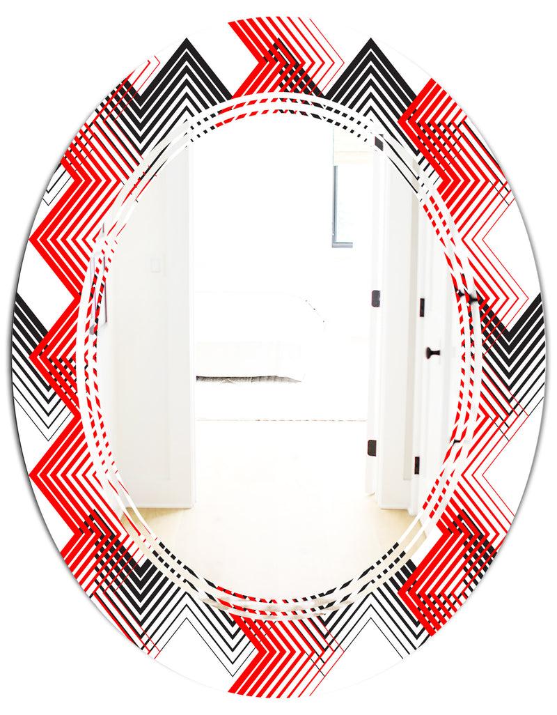 DesignQ Retro Geometrical Abstract Minimal Pattern VIII - Modern Round Or Oval Wall Mirror - Triple C