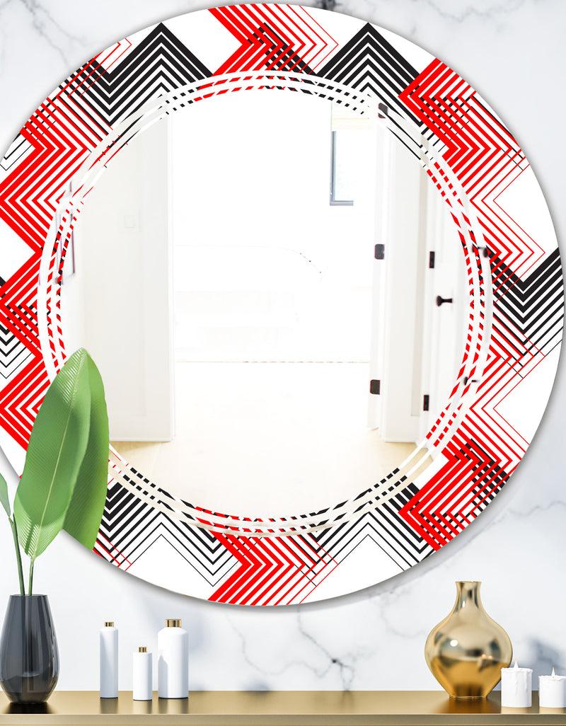 DesignQ Retro Geometrical Abstract Minimal Pattern VIII - Modern Round or Oval Wall Mirror - Triple C