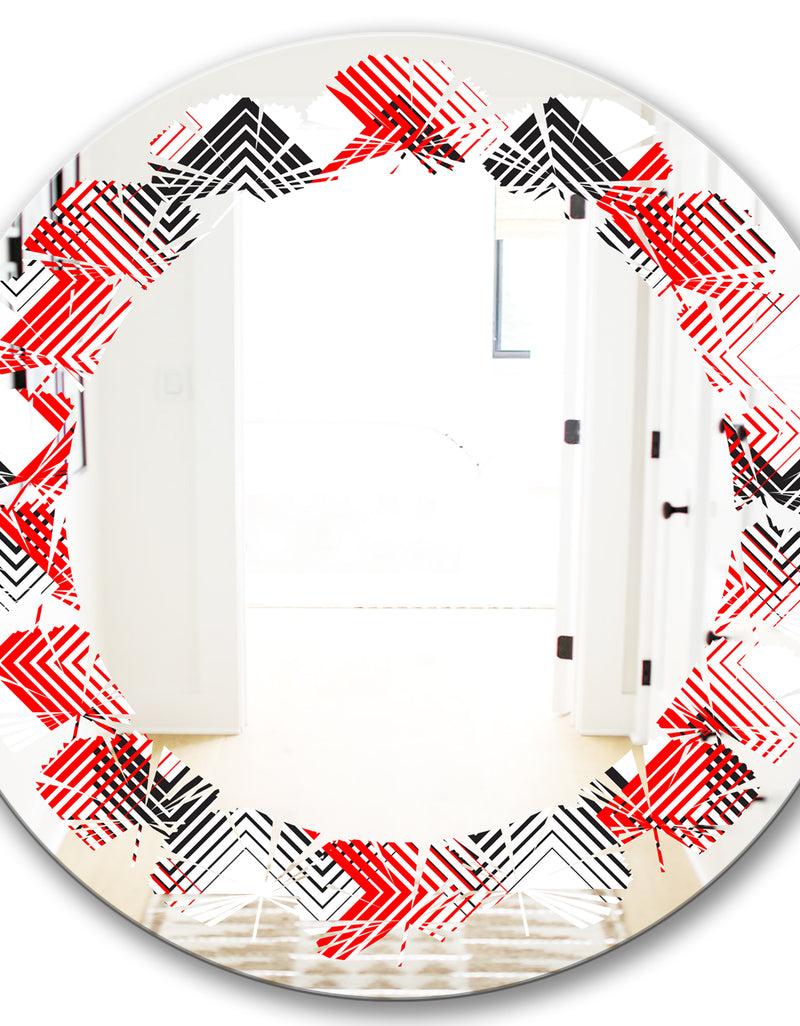 DesignQ Retro Geometrical Abstract Minimal Pattern VIII - Modern Round Or Oval Wall Mirror - Leaves