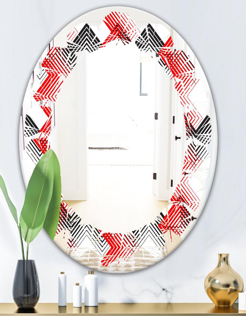 DesignQ Retro Geometrical Abstract Minimal Pattern VIII - Modern Round Or Oval Wall Mirror - Leaves