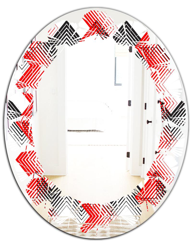 DesignQ Retro Geometrical Abstract Minimal Pattern VIII - Modern Round Or Oval Wall Mirror - Leaves