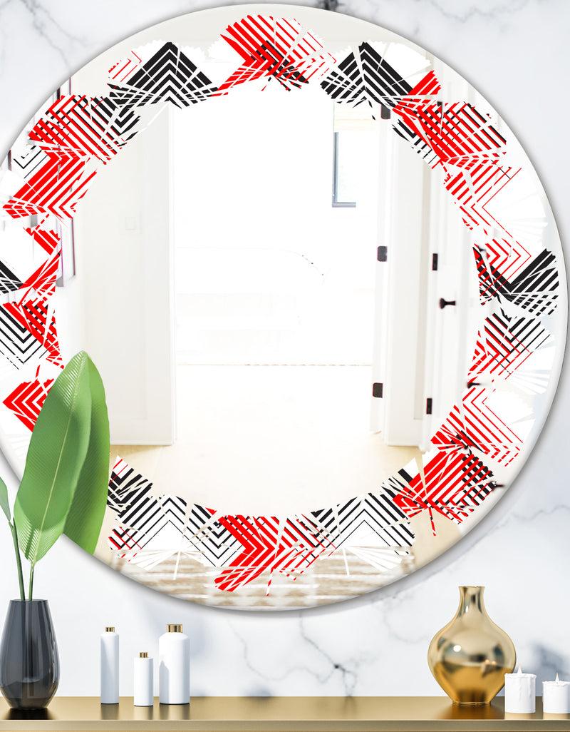 DesignQ Retro Geometrical Abstract Minimal Pattern VIII - Modern Round or Oval Wall Mirror - Leaves