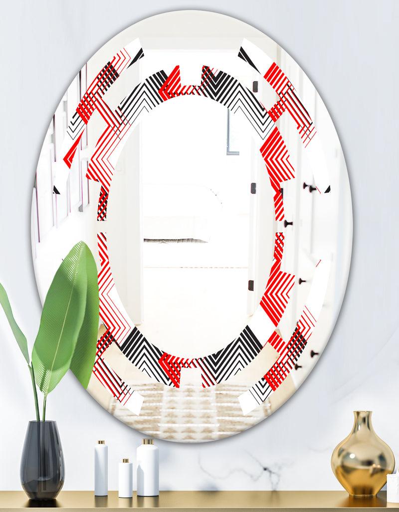 DesignQ Retro Geometrical Abstract Minimal Pattern VIII - Modern Round Or Oval Wall Mirror - Space
