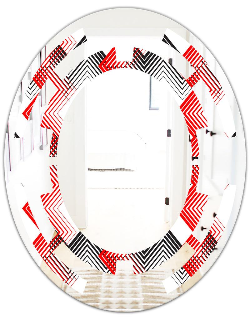 DesignQ Retro Geometrical Abstract Minimal Pattern VIII - Modern Round Or Oval Wall Mirror - Space