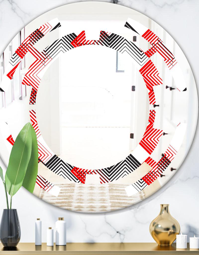 DesignQ Retro Geometrical Abstract Minimal Pattern VIII - Modern Round or Oval Wall Mirror - Space