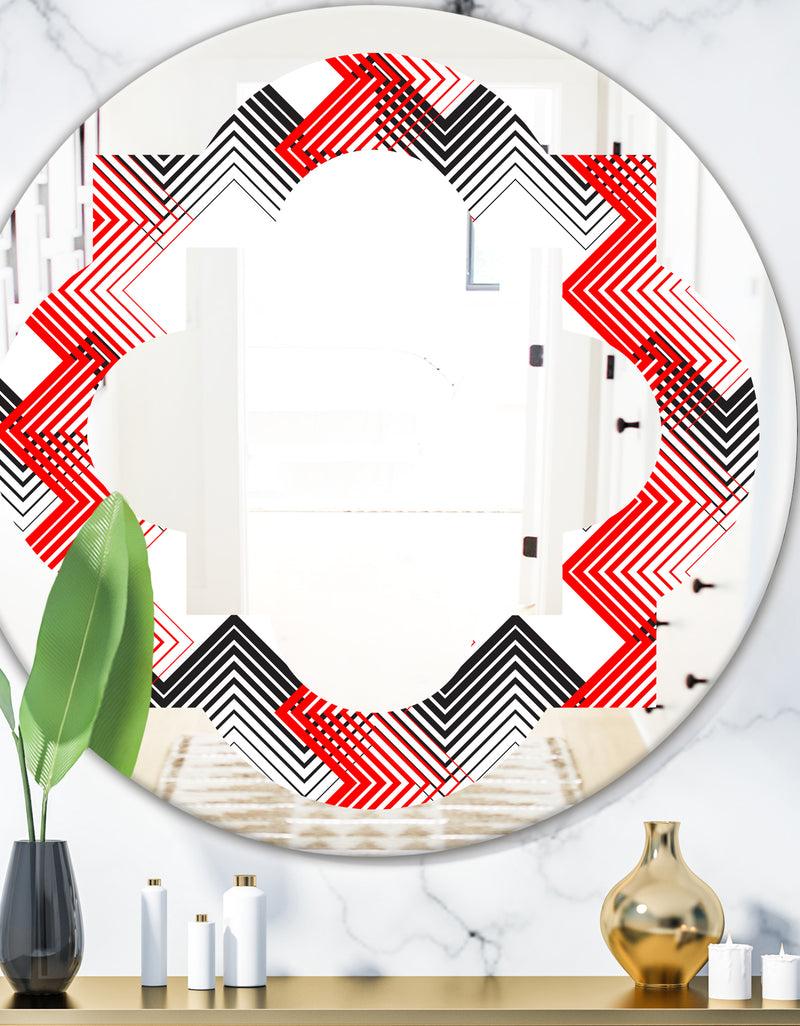 DesignQ Retro Geometrical Abstract Minimal Pattern VIII - Modern Round or Oval Wall Mirror - Quatrefoil