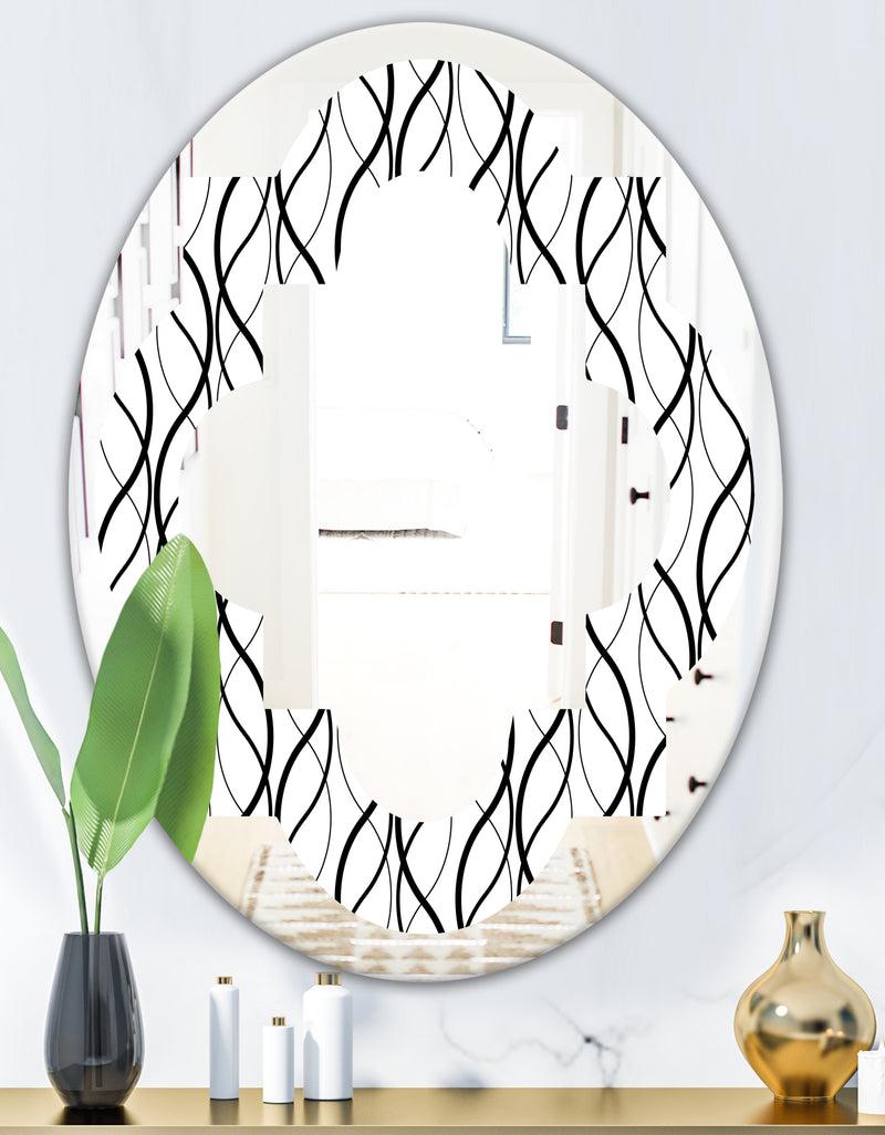 DesignQ Retro Geometrical Abstract Minimal Pattern X - Modern Round Or Oval Wall Mirror - Quatrefoil